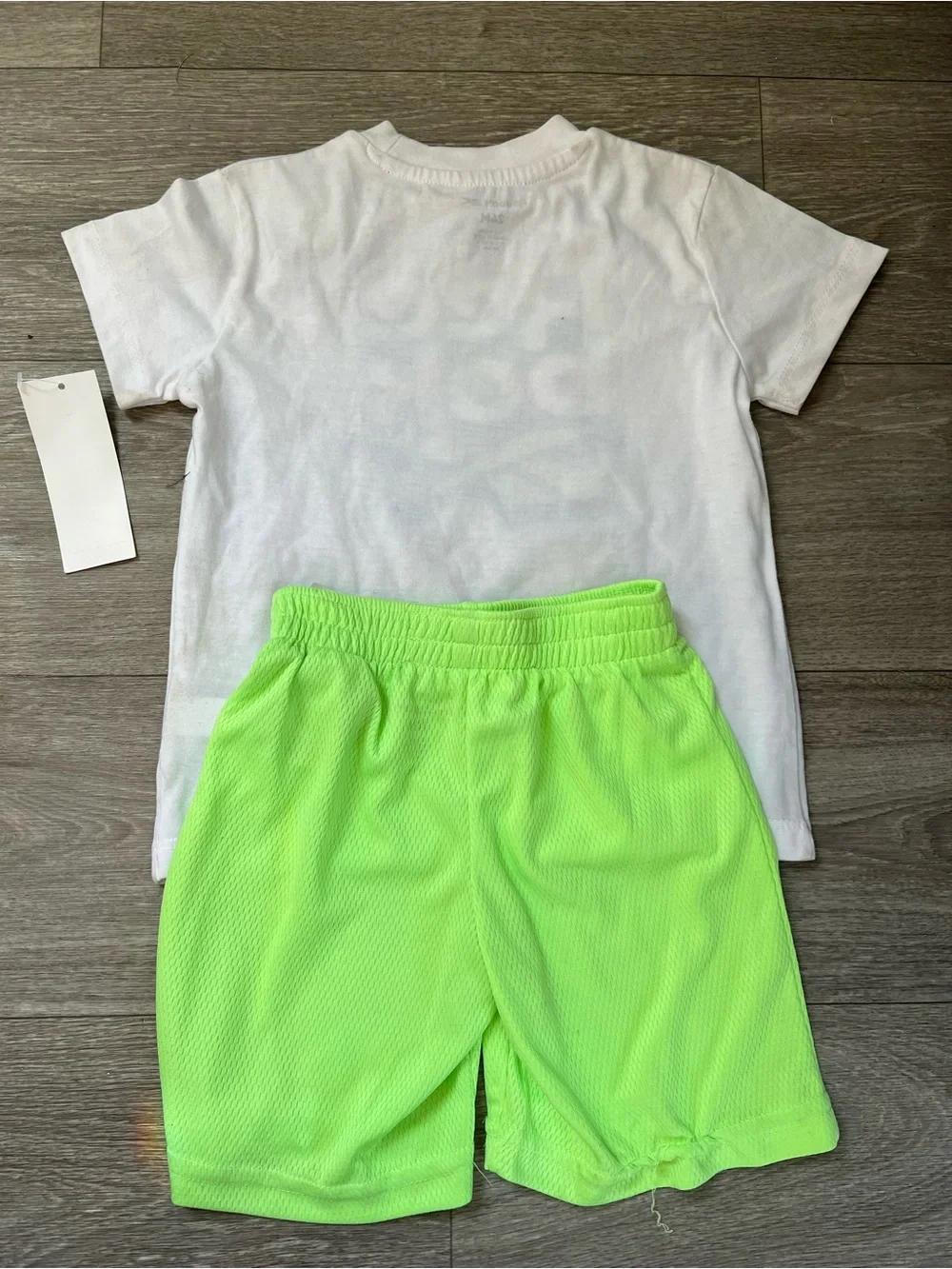 Reebok White Tee with Neon Green Accent Shorts Set